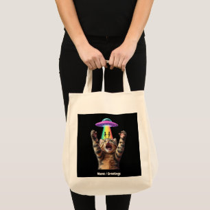 Funny Cat Selfie Alien UFO Hilarious Customisable Tote Bag
