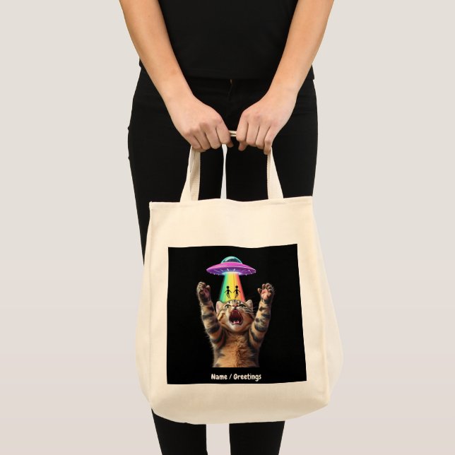 Funny Cat Selfie Alien UFO Hilarious Customisable Tote Bag (Front (Product))