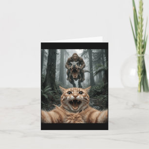Funny Cat Selfie Bigfoot Riding T Rex Forest Chase Card