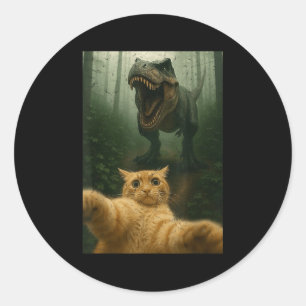 Funny Cat Selfie Dinosaur Meme Animals Lover Graph Classic Round Sticker