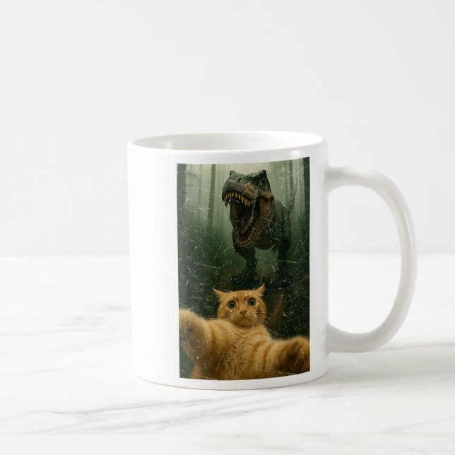 Funny Cat Selfie Dinosaur Meme Animals Lover Graph Coffee Mug (Right)