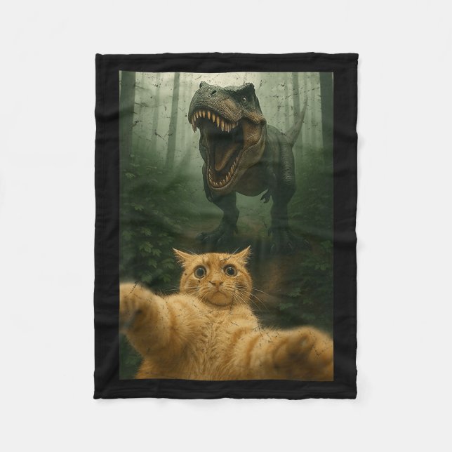 Funny Cat Selfie Dinosaur Meme Animals Lover Graph Fleece Blanket (Front)