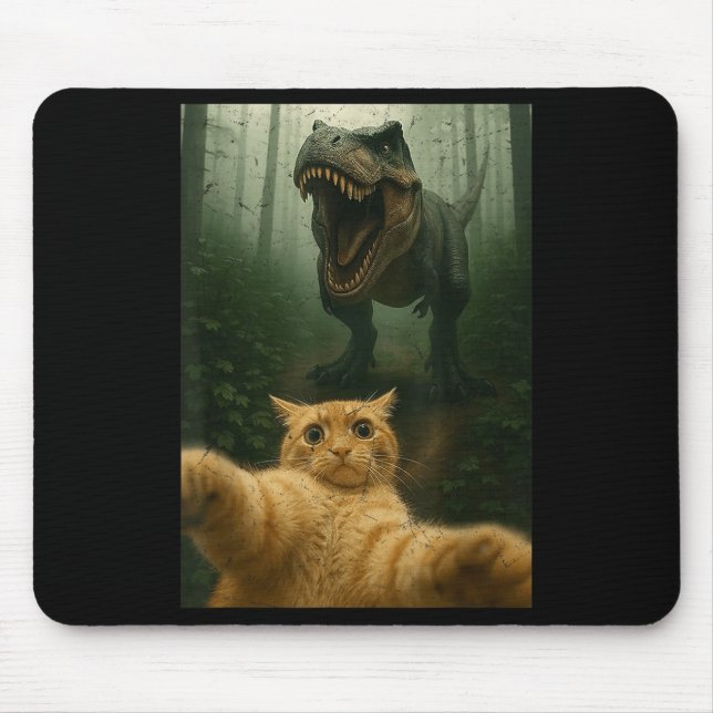 Funny Cat Selfie Dinosaur Meme Animals Lover Graph Mouse Mat (Front)