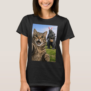 Funny Cat Selfie Easter Bunny Japanese Monster T-Shirt