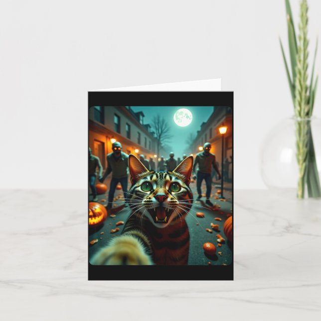 Funny Cat Selfie Halloween Zombies Humor  Card (Front)