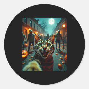 Funny Cat Selfie Halloween Zombies Humor  Classic Round Sticker