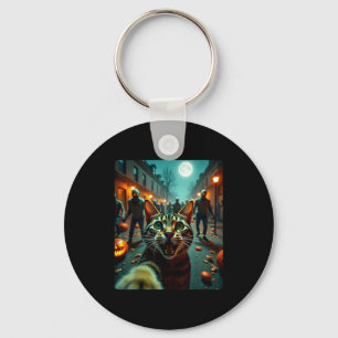 Funny Cat Selfie Halloween Zombies Humor  Key Ring