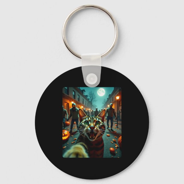Funny Cat Selfie Halloween Zombies Humor  Key Ring (Front)