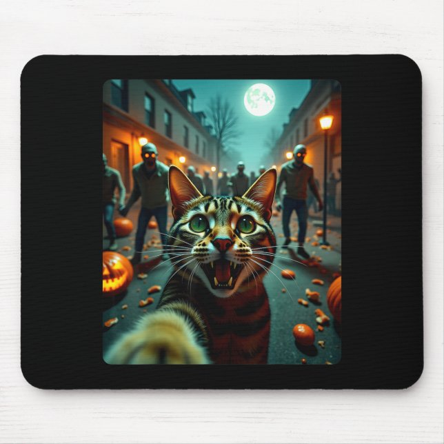 Funny Cat Selfie Halloween Zombies Humor  Mouse Mat (Front)