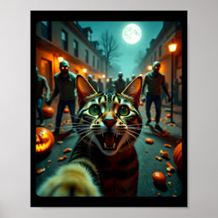 Funny Cat Selfie Halloween Zombies Humor  Poster