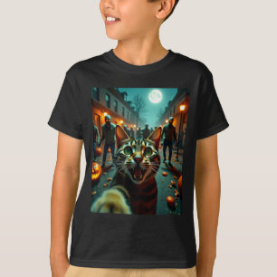 Funny Cat Selfie Halloween Zombies Humor  T-Shirt