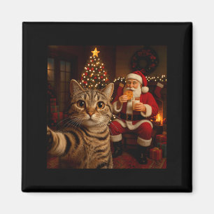 Funny Cat Selfie Santa Claus Eating Cookies Christ Magnet