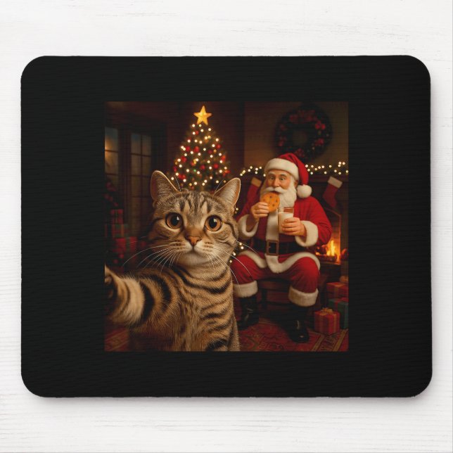 Funny Cat Selfie Santa Claus Eating Cookies Christ Mouse Mat (Front)