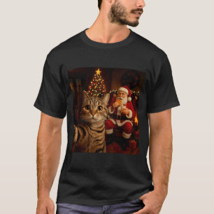 Funny Cat Selfie Santa Claus Eating Cookies Christ T-Shirt
