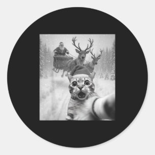 Funny Cat Selfie Santa Merry Christmas Xmas Pajama Classic Round Sticker