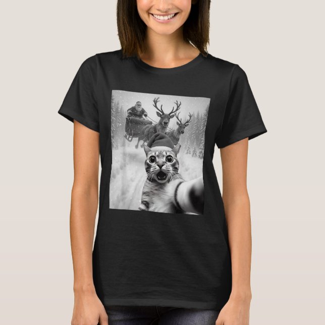 Funny Cat Selfie Santa Merry Christmas Xmas Pajama T-Shirt (Front)