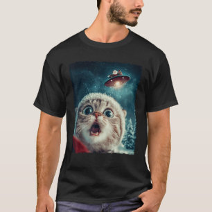 Funny Cat Selfie Santa Ufo Xmas Christmas T-Shirt