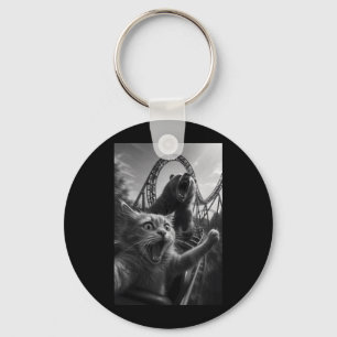 Funny Cat Selfie Top With Bear Roller Coaster Key Ring