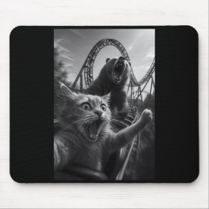 Funny Cat Selfie Top With Bear Roller Coaster Mouse Mat
