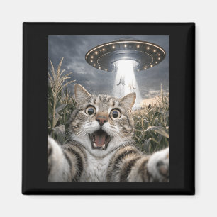 Funny cat selfie ufo alien animal meme for men magnet