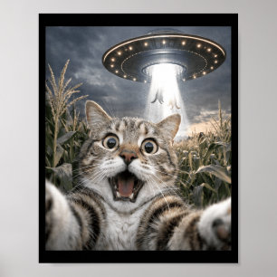 Funny cat selfie ufo alien animal meme for men poster