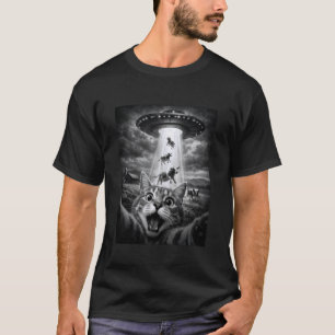 Funny Cat Selfie UFO Cows Abduction Shocking Alien T-Shirt