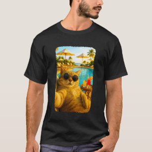 Funny Cat Selfie Vacation Poolside Holiday T-Shirt