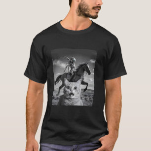 Funny Cat Selfie with Alien Riding a Horse T-Shirt