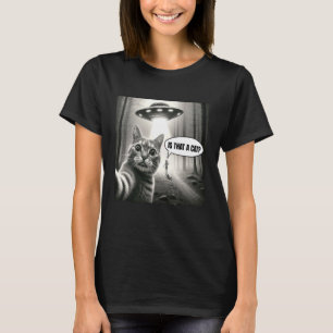 Funny Cat Selfie With Alien UFO Graphic Men Women T-Shirt