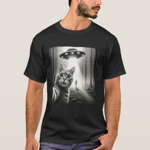 Funny Cat Selfie With Alien UFO Graphic Men Women  T-Shirt