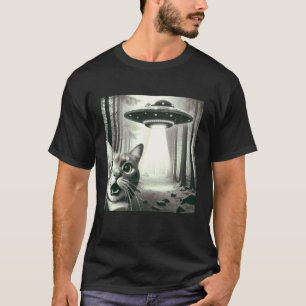 Funny Cat Selfie With Alien UFO Graphic Men Women T-Shirt