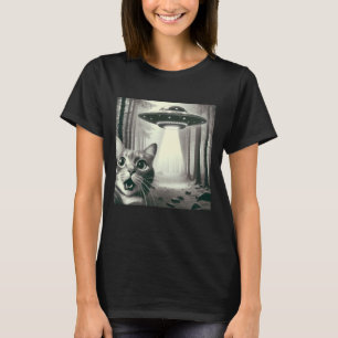 Funny Cat Selfie With Alien UFO Graphic Men Women T-Shirt