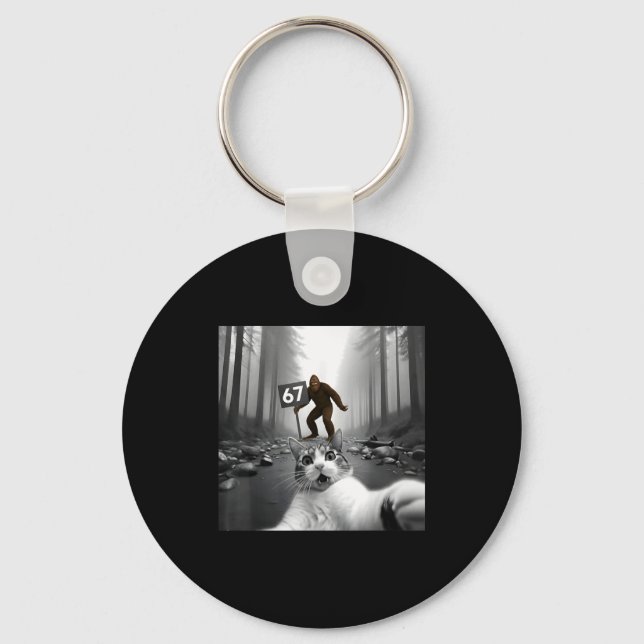 Funny Cat Selfie With Bigfoot 67 Six Seven Meme Me Key Ring (Front)