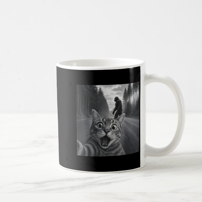 Funny Cat Selfie With Bigfoot Cat Lovers For Men W Coffee Mug (Right)