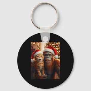 Funny Cat Selfie With Bigfoot Christmas Sasquatch  Key Ring