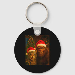 Funny Cat Selfie With Bigfoot Christmas Sasquatch  Key Ring