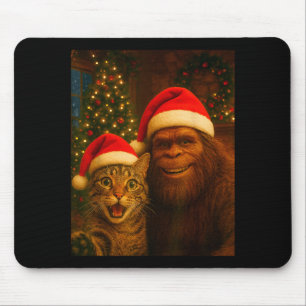 Funny Cat Selfie With Bigfoot Christmas Sasquatch Mouse Mat
