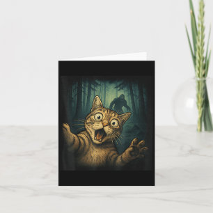 Funny Cat Selfie With Bigfoot Halloween Scared Cat Card