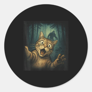 Funny Cat Selfie With Bigfoot Halloween Scared Cat Classic Round Sticker