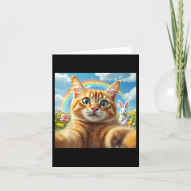Funny Cat Selfie With Bunny Cute Easter Day Cat Ph Card (Front)