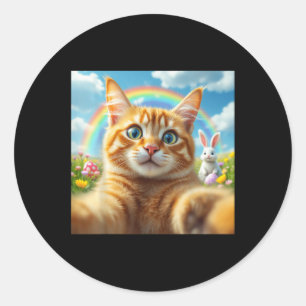 Funny Cat Selfie With Bunny Cute Easter Day Cat Ph Classic Round Sticker
