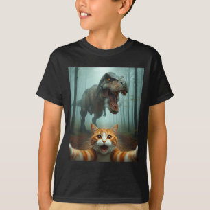 Funny Cat Selfie With Dinosaur Graphic For Men Wom T-Shirt