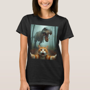 Funny Cat Selfie With Dinosaur Graphic For Men Wom T-Shirt