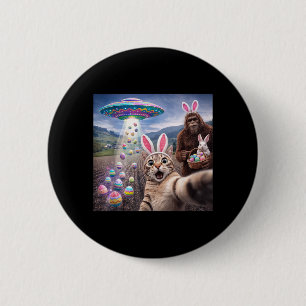 Funny Cat Selfie with Easter Bunny Bigfoot UFO for 6 Cm Round Badge