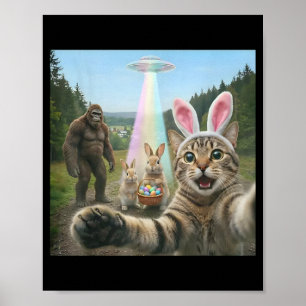 Funny cat selfie with easter bunny bigfoot ufo for poster