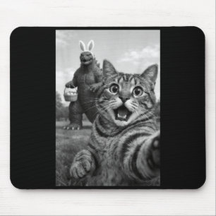 Funny Cat Selfie with Easter Bunny Japanese Kaiju Mouse Mat