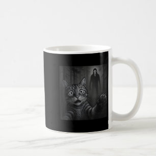 Funny Cat Selfie With Ghost Halloween Scared Creep Coffee Mug