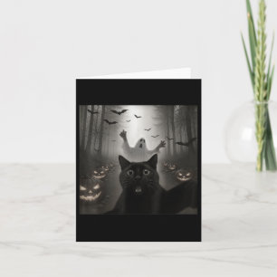 Funny Cat Selfie With Ghost Spooky Halloween Costu Card