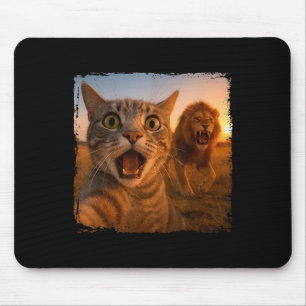 Funny Cat Selfie With Lion Cat Meme For Men Women Mouse Mat