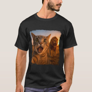 Funny Cat Selfie With Lion Cat Meme For Men Women T-Shirt